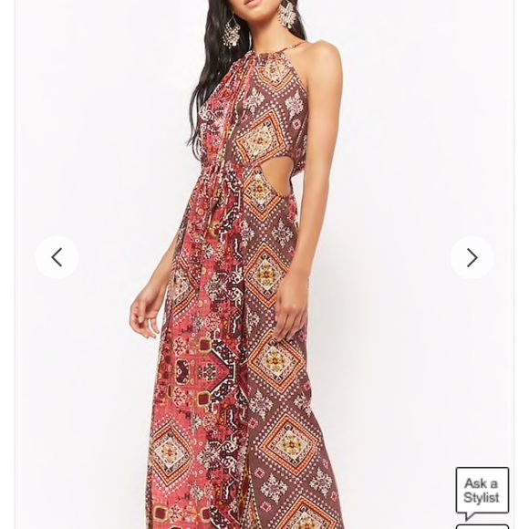 R by Raga Geo Print Dress orange/multi color maxi - Picture 2 of 4